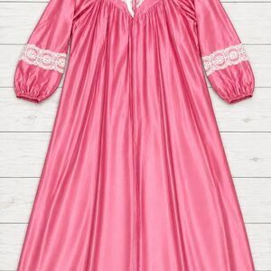 Serenity Nightgown Pink Satin Trim Long Sleeve Vintage Victorian Regency OS 4646